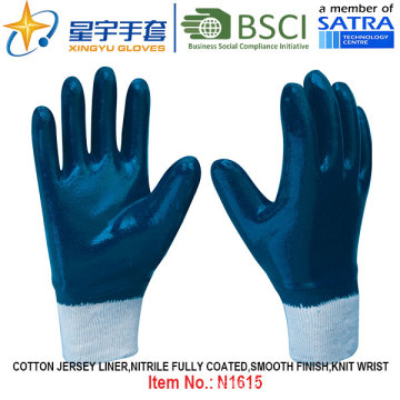 Cotton Jersey Shell Nitrile Coated Safety Work Gloves (N1615)